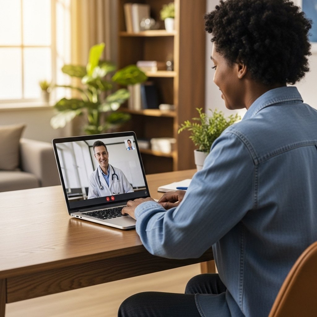 Person on laptop discussing online doctor consultation cost with virtual doctor
