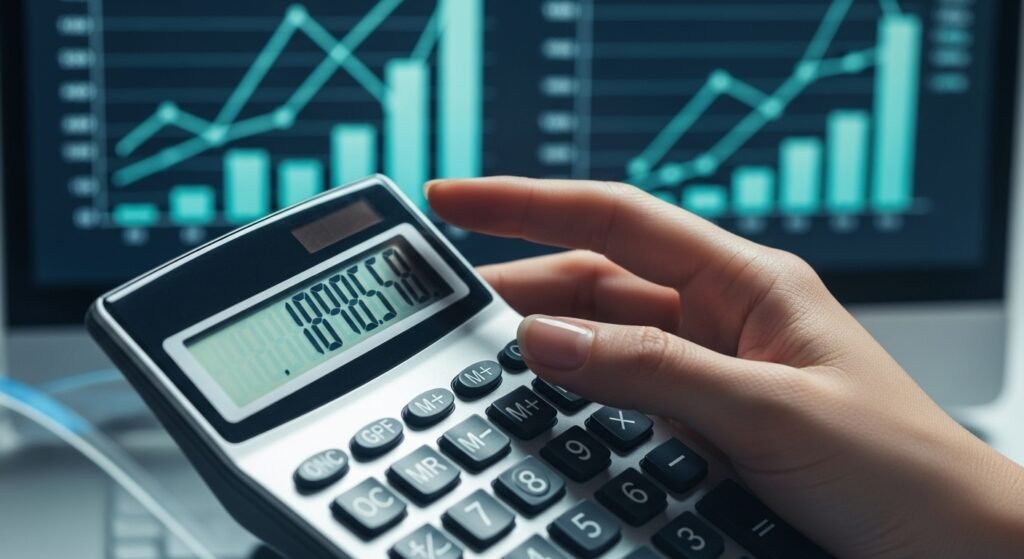 Hand calculating EMI for personal loan interest rate for salaried employees