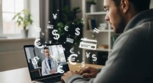 Woman consulting doctor online, understanding telehealth costs